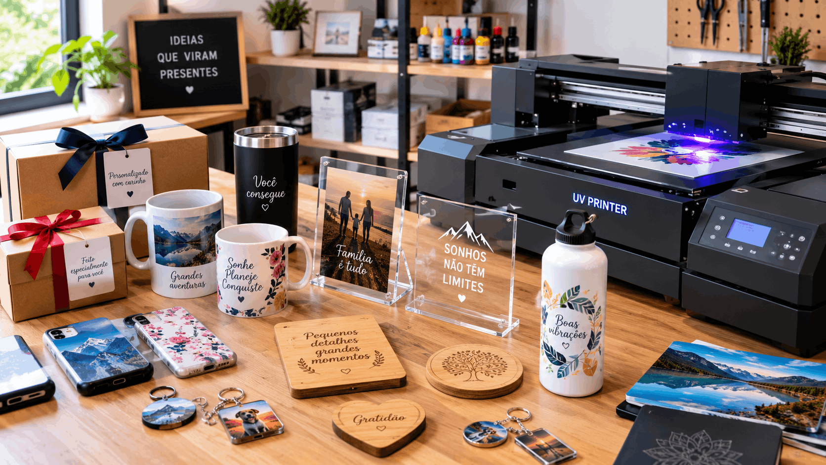 mpressão UV para presentes personalizados em diferentes materiais e produtos
