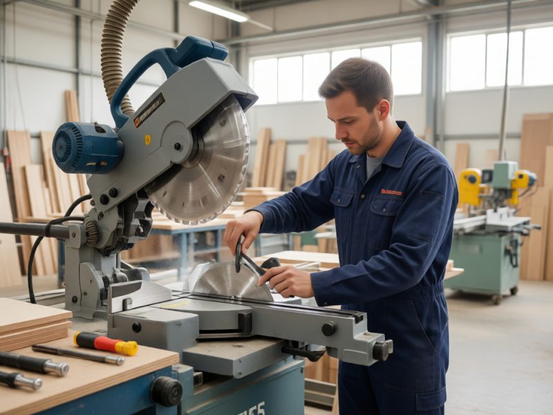 Industrial woodworking machine maintenance inspection in a furniture factory